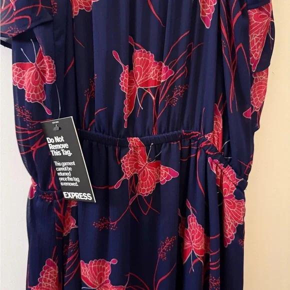 Express Navy and Red Butterfly Patterned Dress - Picture 4 of 5
